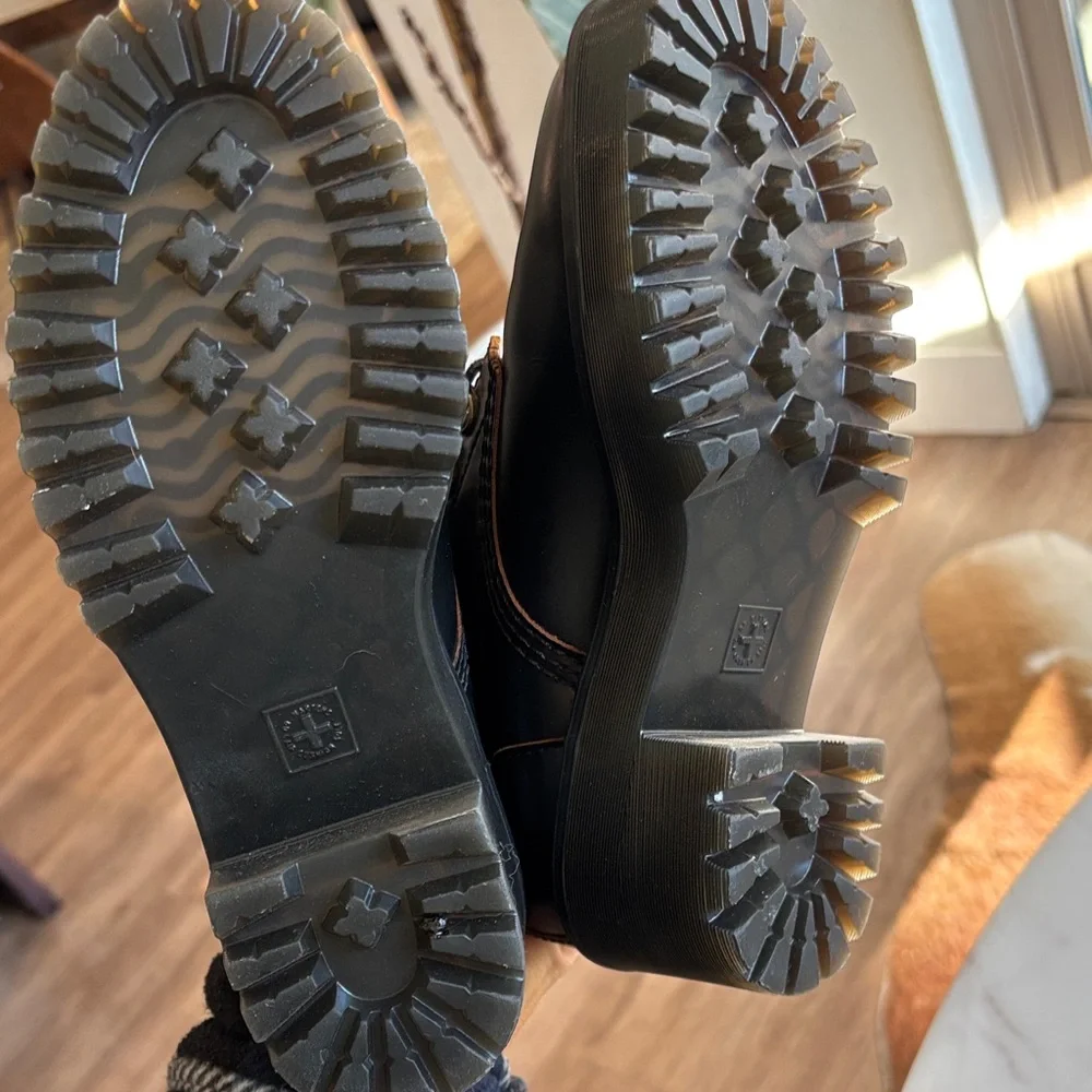 Dr. Martens Leona Black Leather Combat Boots - Picture 3 of 4